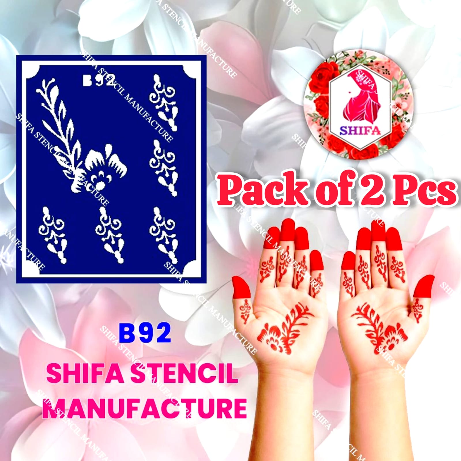 B92 (age 5 to 10) Royal Vine Whisper Double Hand Henna Stencil - Shifa Stencil
